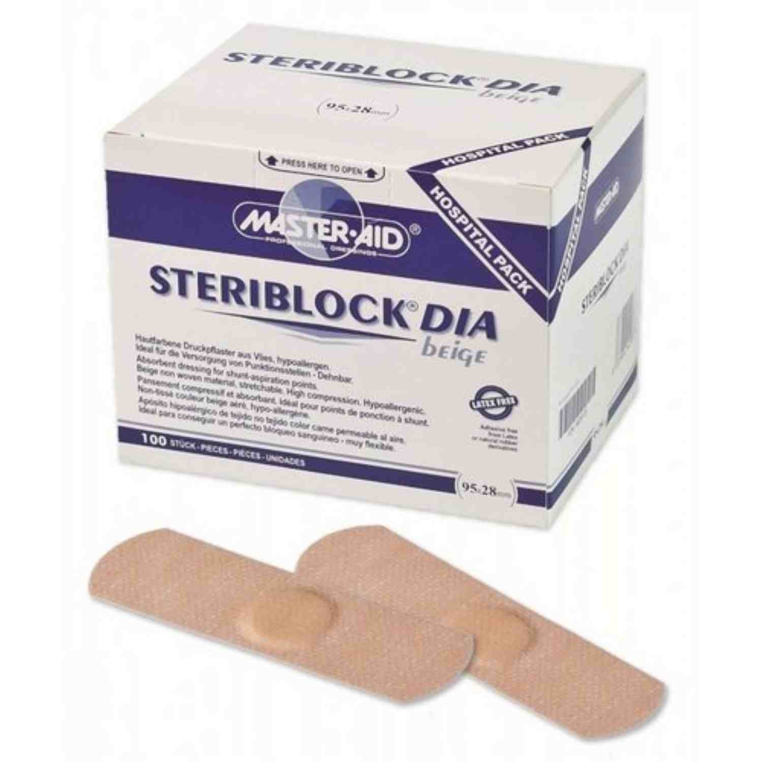 STERIBLOCK® DIA beige - steriles Kompressionspflaster, blutstillend, 95x28 mm - 100 Stück